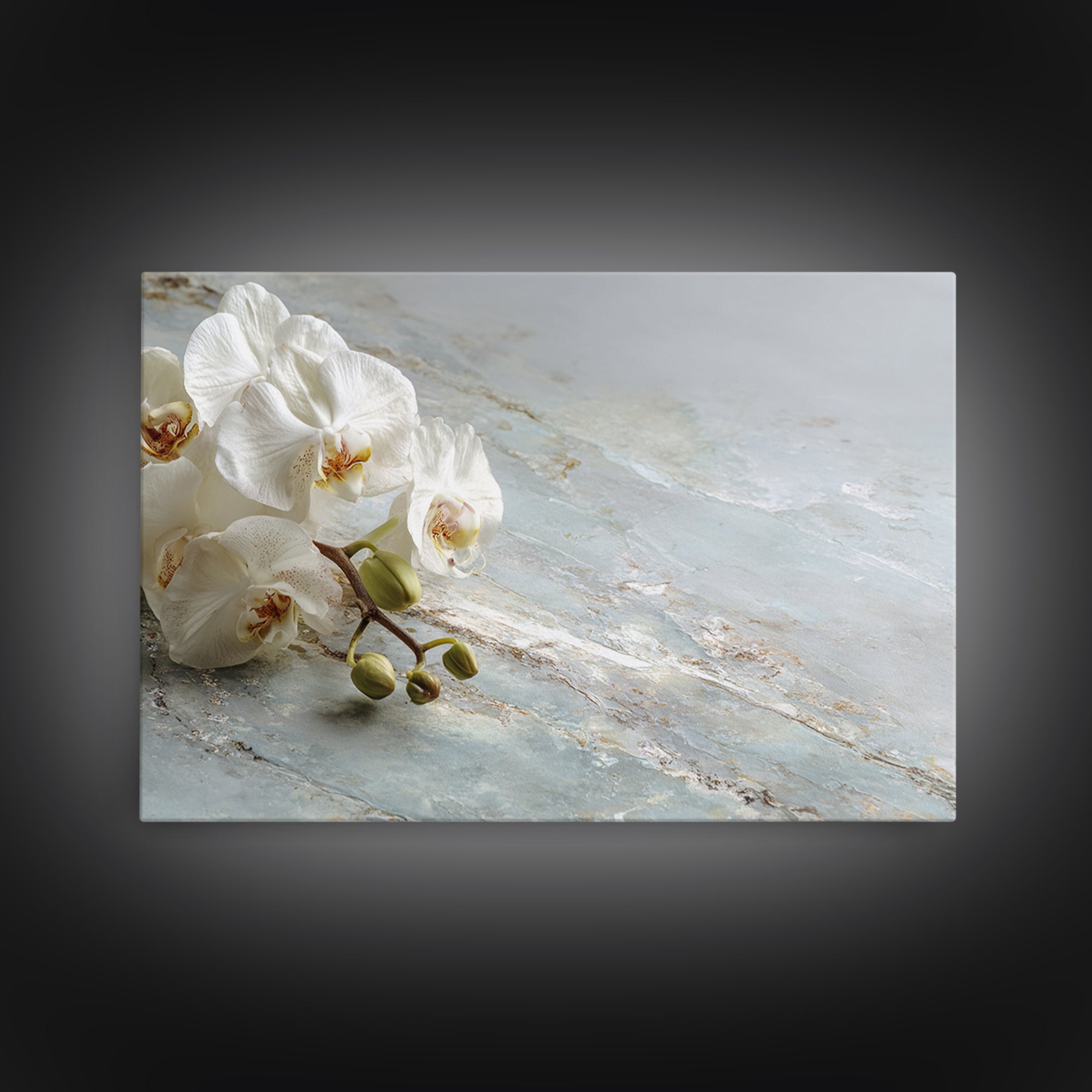 White Orchid on Gray Stone Surface Framed Canvas Print, Medical Office Art, Brain Art, Office Decor, Oil Painting, Calm, MOA-3x2-82