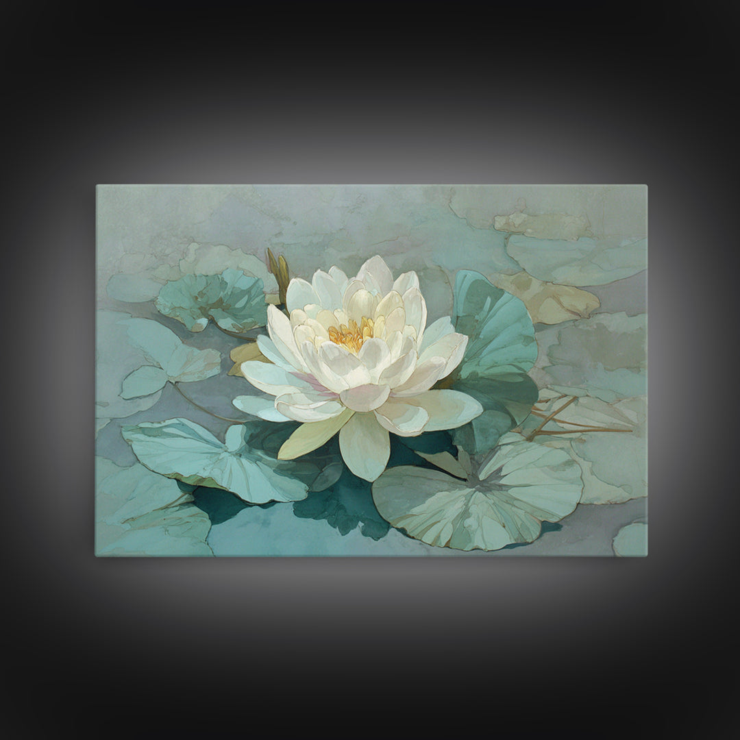Lotus Flower Floating on Still Water Framed Canvas Print, Medical Office Art, Fine Art Print, Office Decor, Fine Art, Calm, MOA-3x2-87