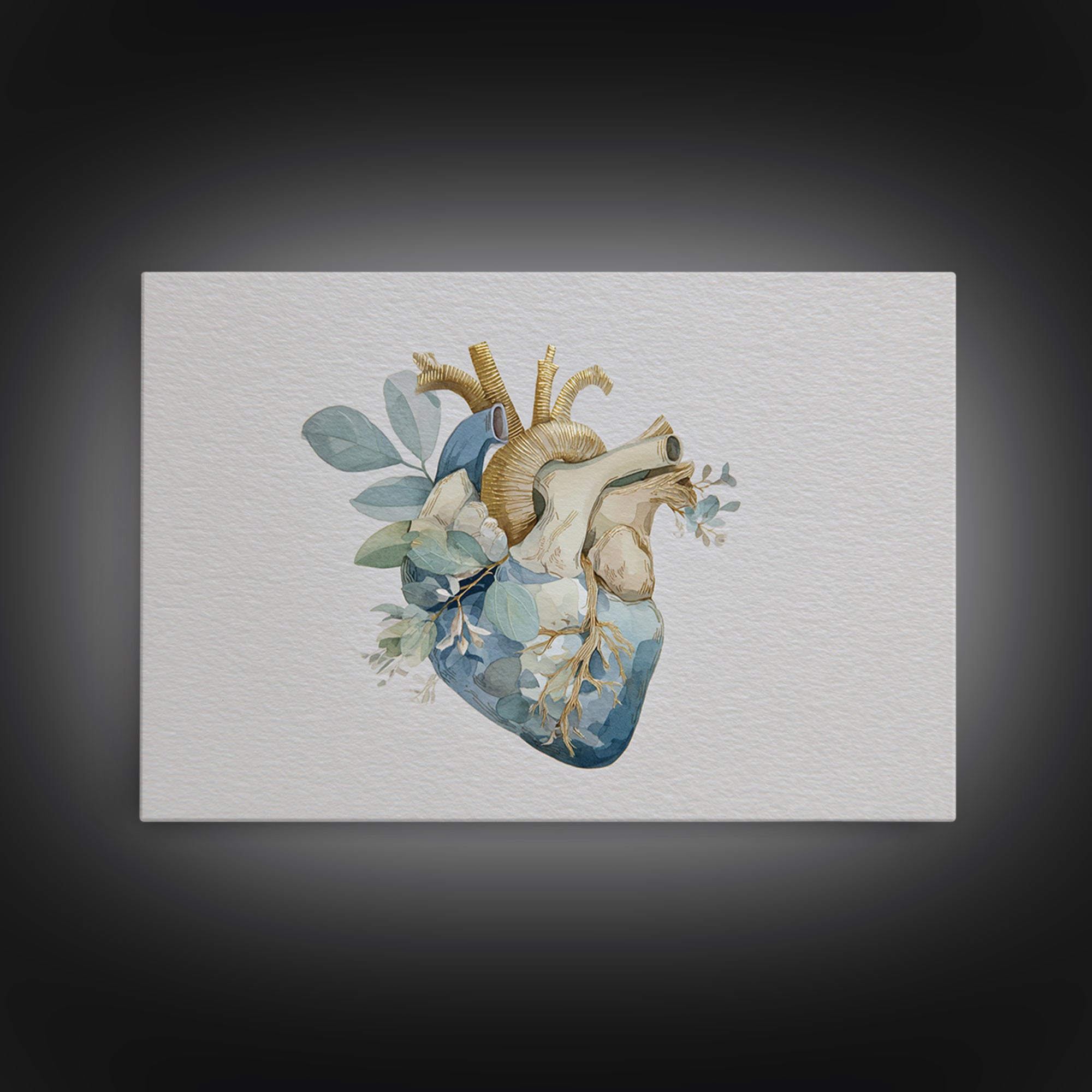 Anatomical Heart Rendered as Tasteful Botanical Art Canvas Print, Medical Office Art, Science Art, Office Decor, Fine Art, Calm, MOA-3x2-89