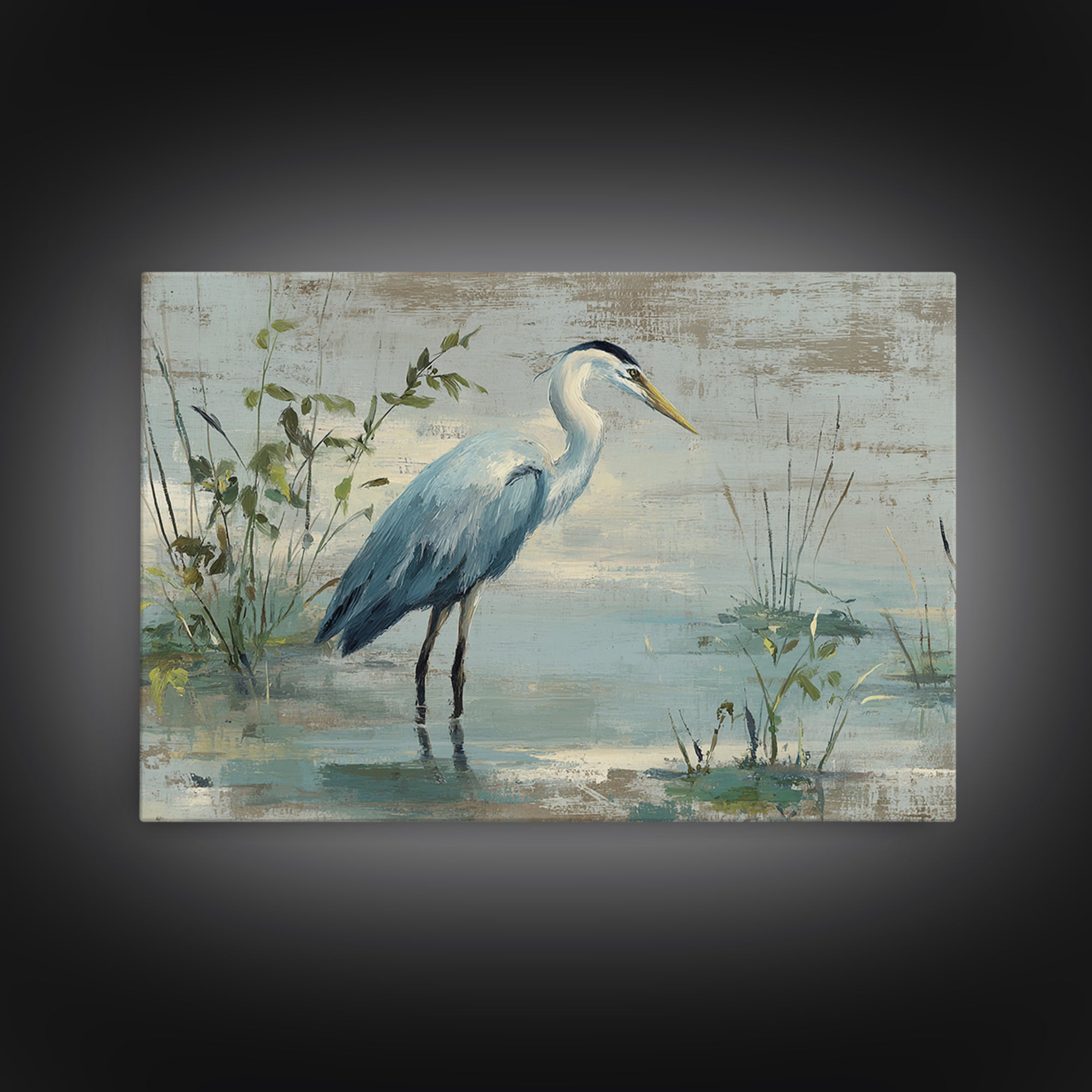 Blue Heron Standing Framed Canvas Print, Medical Office Art, Medical Wall Art, Office Decor, Fine Art, Calm, Neutral Decor, MOA-3x2-90