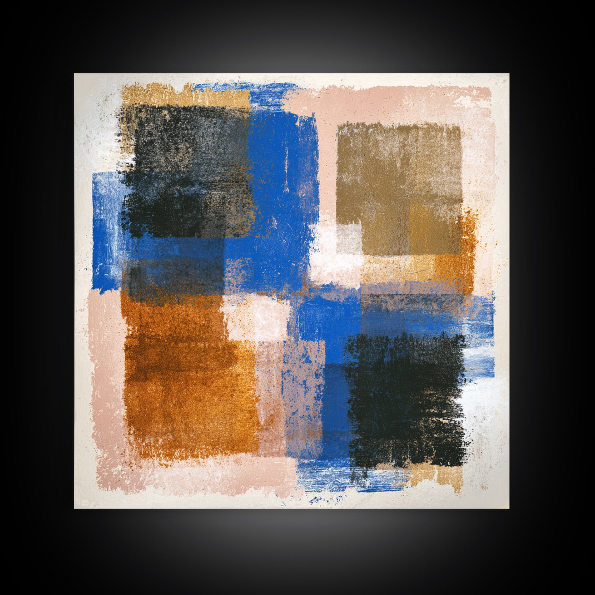 Expressive Brushwork in Cobalt and Rust Canvas Print, Modern Art, Set of 3 Prints, Living Room Decor, Oil Painting, Modern, MOD-1x1-30