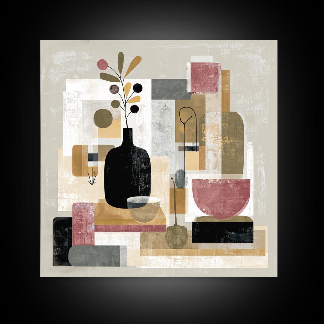 Modern Still Life Framed Canvas Print, Modern Art, Trendy Wall Art, Living Room Decor, Oil Painting, Modern, Minimalist Decor, MOD-1x1-61