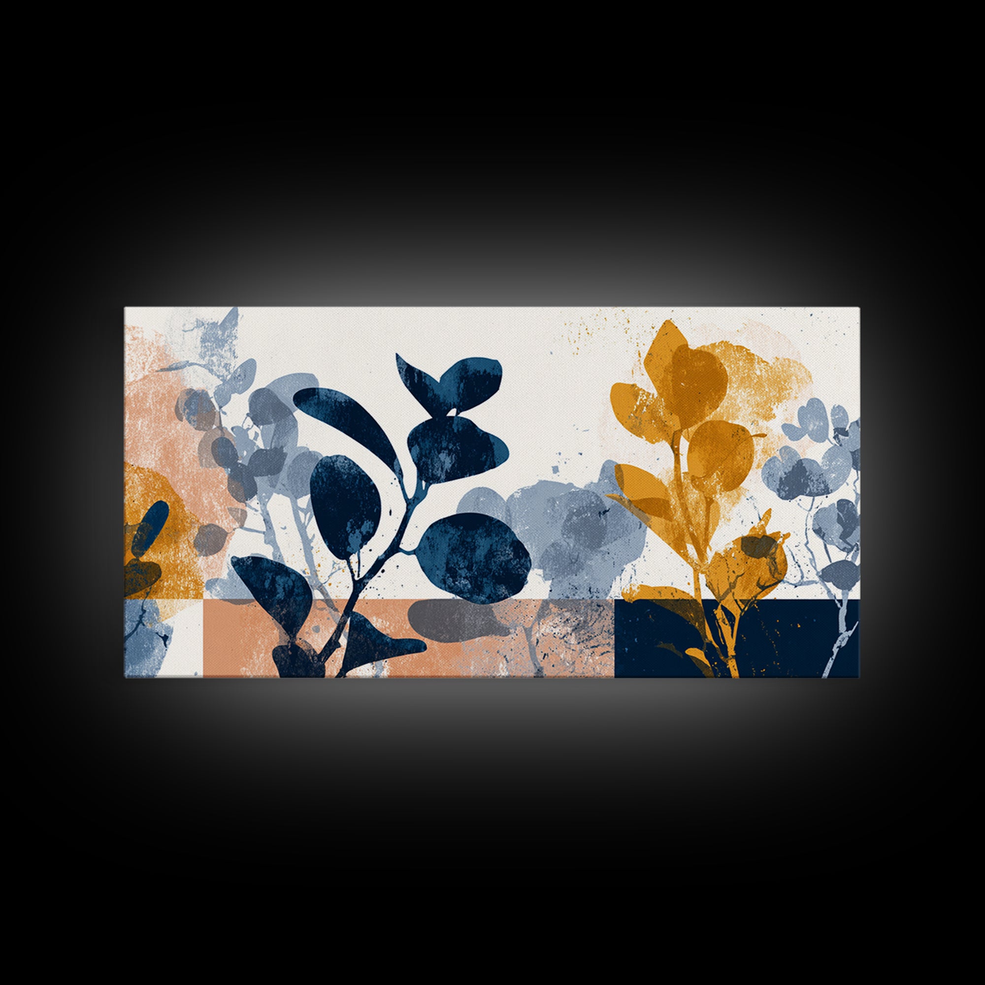 Clean Botanical Silhouette on Color Block Ground Canvas Print, Modern Art, Mid Century Modern Art, Living Room Decor, Modern, MOD-2x1-19
