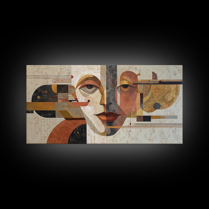 Abstract Face with Asymmetrical Features Framed Canvas Print, Modern Art, Art Deco, Living Room Decor, Fine Art, Modern, MOD-2x1-3