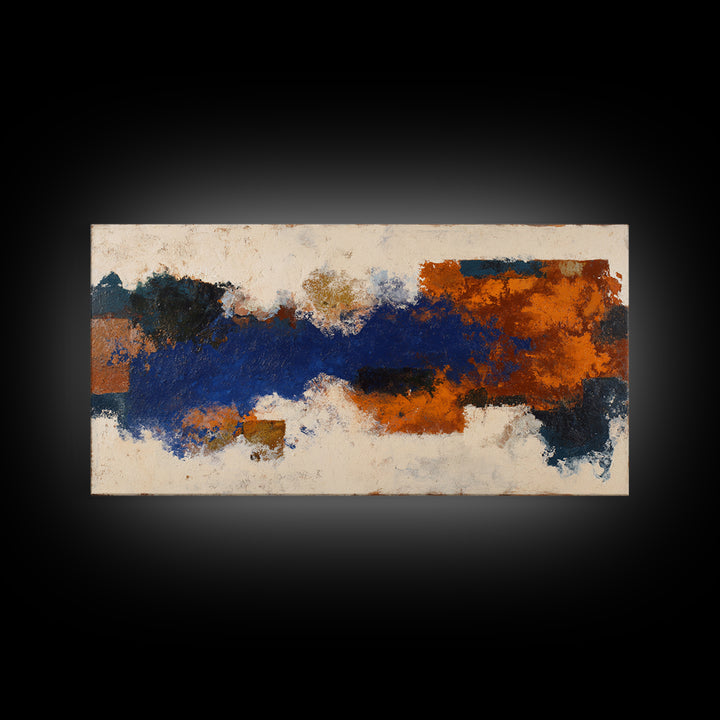 Expressive Brushwork in Cobalt and Rust Framed Canvas Print, Modern Art, Minimalist Decor, Living Room Decor, Fine Art, Modern, MOD-2x1-50