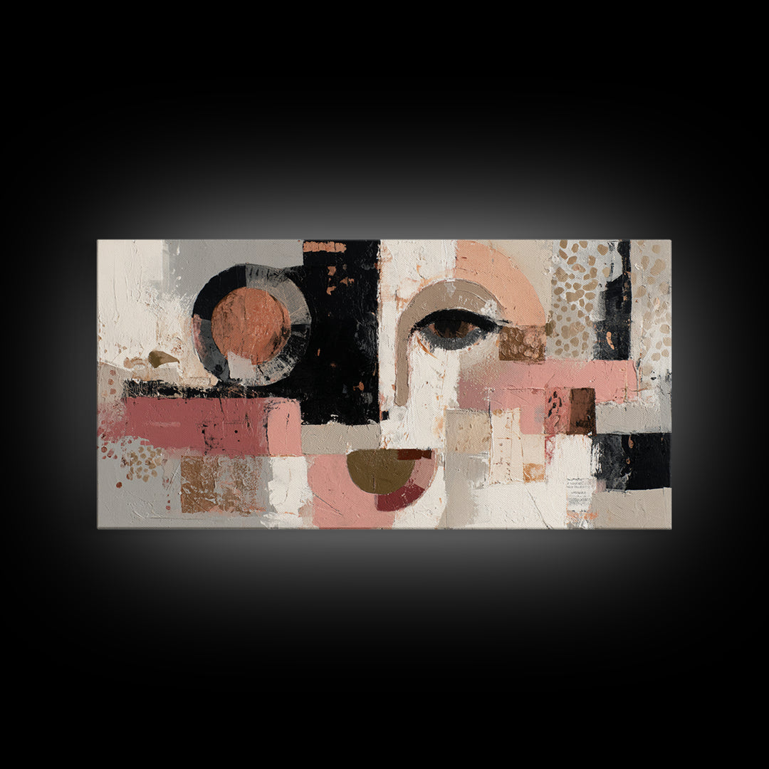 Abstract Face with Asymmetrical Features Framed Canvas Print, Modern Art, Canvas Wall Art, Living Room Decor, Fine Art, Modern, MOD-2x1-99