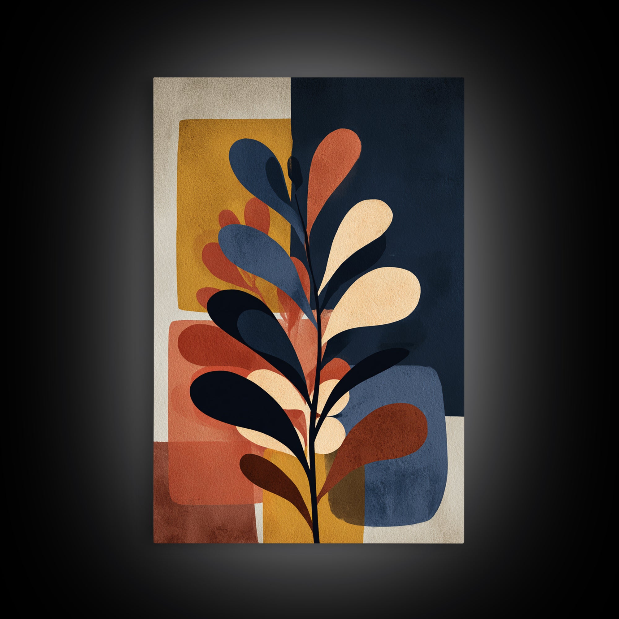 Clean Botanical Silhouette on Color Block Ground Canvas Print, Modern Art, Living Room Wall Art, Living Room Decor, Modern, MOD-2x3-7