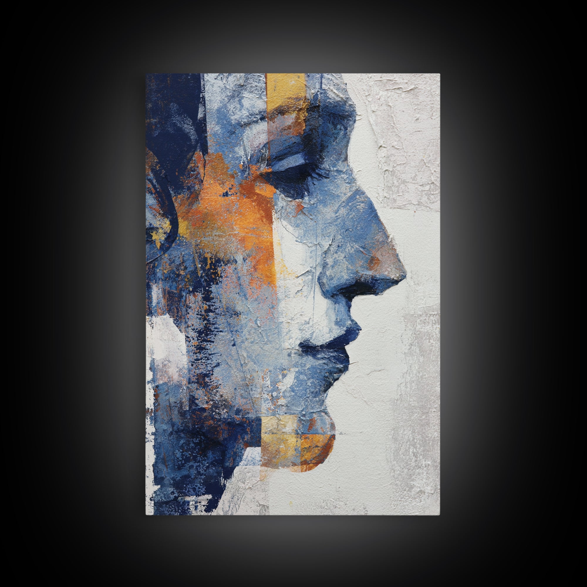 Expressive Brushwork in Cobalt and Rust Canvas Print, Modern Art, Digital Art, Living Room Decor, Abstract Art, Modern, MOD-2x3-86