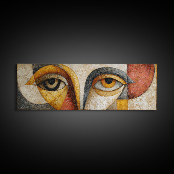 Abstract Face with Asymmetrical Features Framed Canvas Print, Modern Art, Art, Living Room Decor, Fine Art, Modern, Canvas Art, MOD-3x1-47