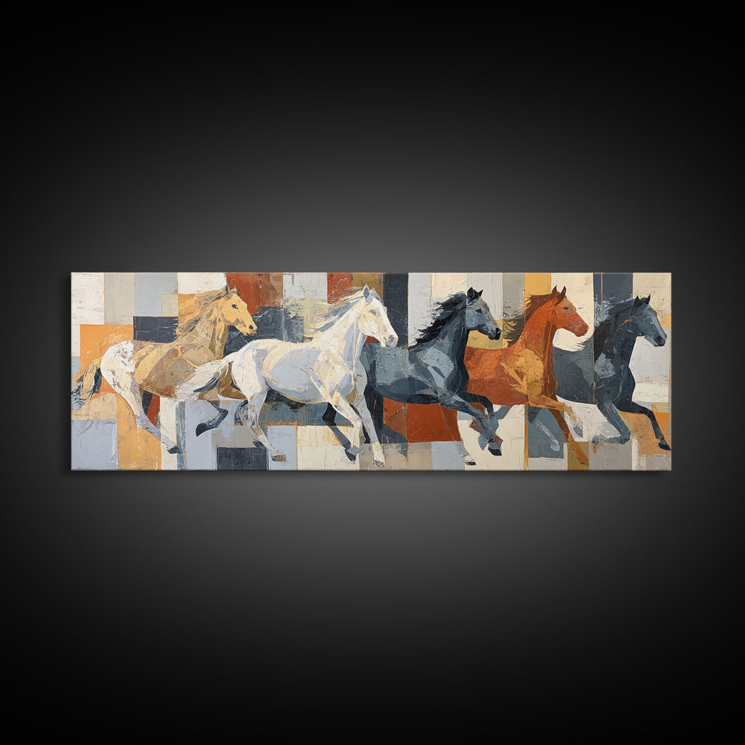 Contemporary Horse Portrait Framed Canvas Print, Modern Art, Art Deco, Living Room Decor, Oil Painting, Modern, MOD-3x1-79