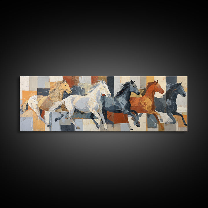 Contemporary Horse Portrait Framed Canvas Print, Modern Art, Art Deco, Living Room Decor, Oil Painting, Modern, MOD-3x1-79