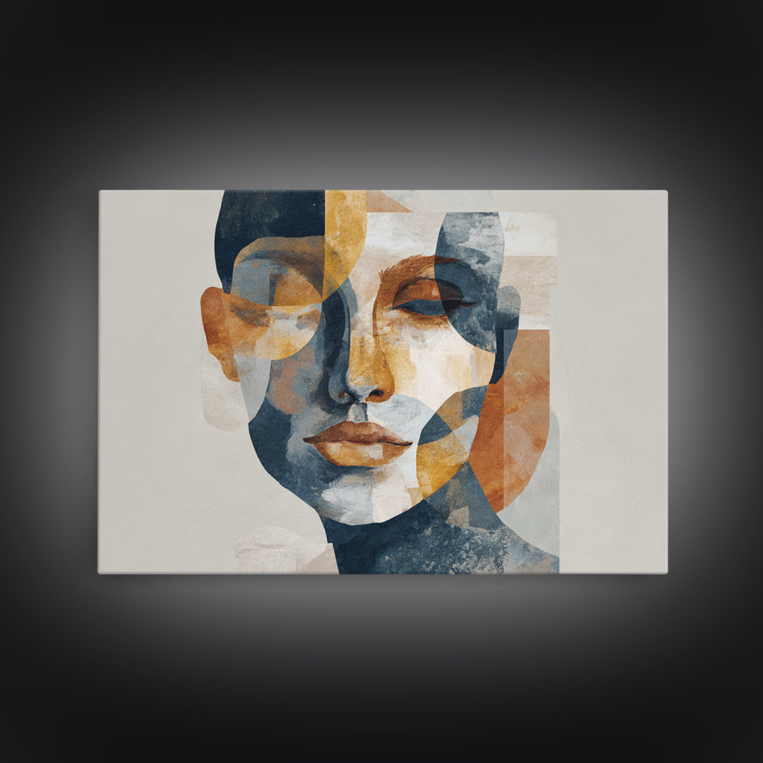 Abstract Face with Asymmetrical Features Canvas Print, Modern Art, Wall Art, Living Room Decor, Fine Art, Modern, Artwork, MOD-3x2-83