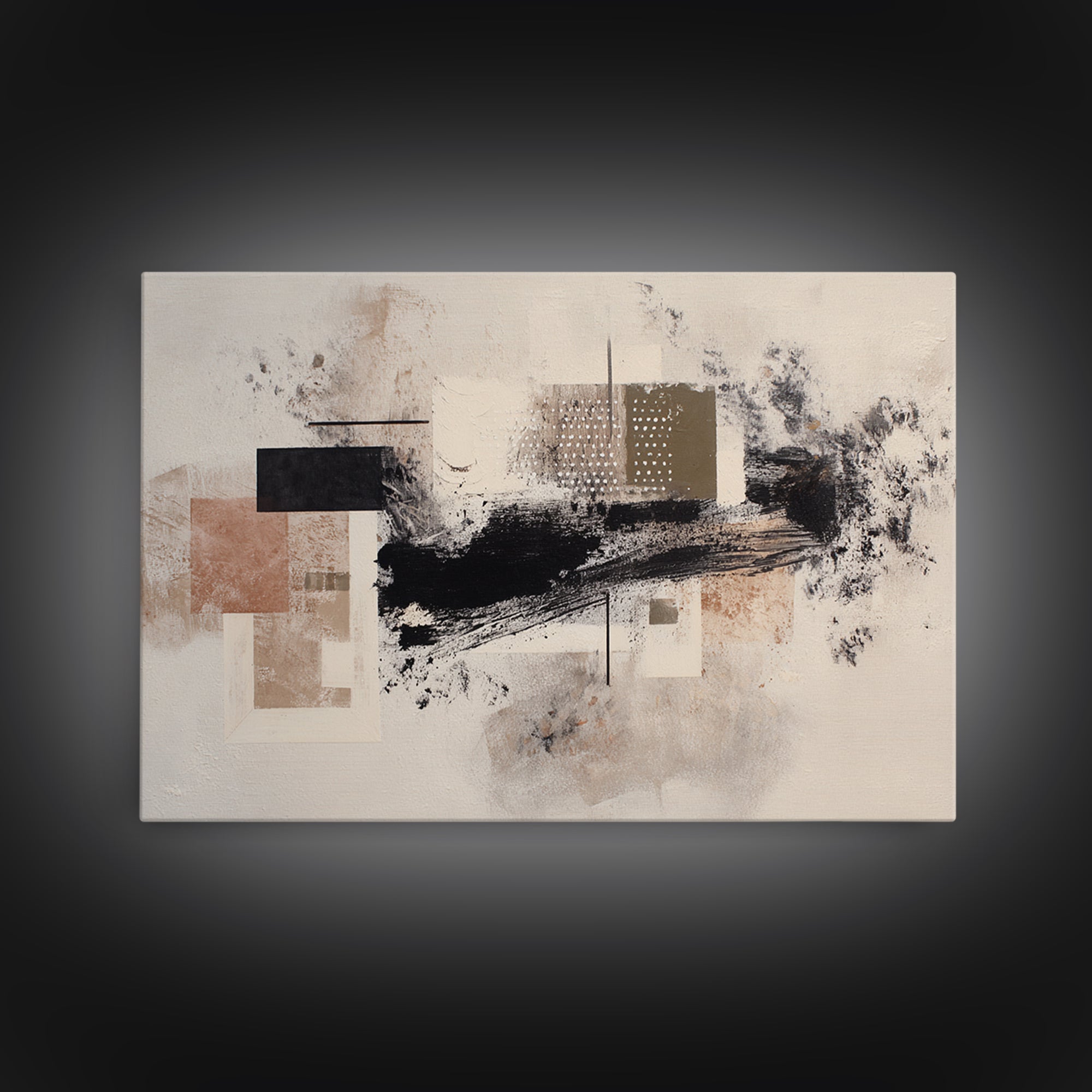 Dynamic Black Brush Marks on Neutral Ground Framed Canvas Print, Modern Art, Fine Art Print, Living Room Decor, Modern, MOD-3x2-87