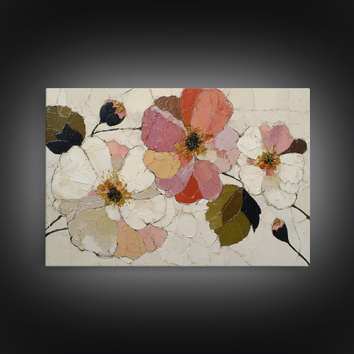Bold Floral Forms Framed Canvas Print, Modern Art, Abstract Wall Art, Living Room Decor, Fine Art, Modern, Neutral Decor, MOD-3x2-90
