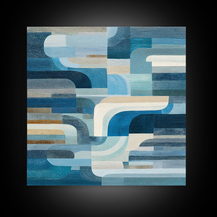 All Blue Ocean Abstraction Framed Canvas Print, Monochrome Art, Wallpaper Mural, Living Room Decor, Fine Art, Mono, MON-1x1-1