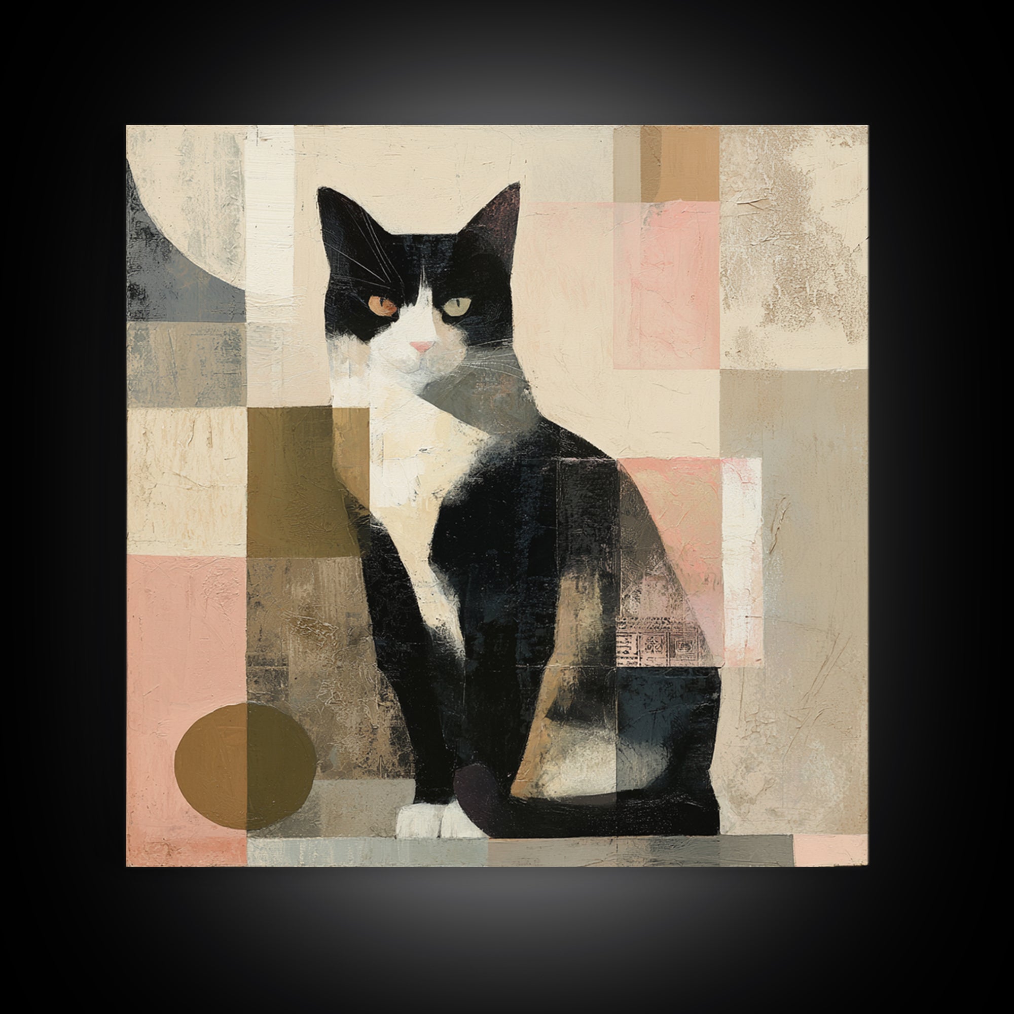 Monochrome Cat Portrait Framed Canvas Print, Monochrome Art, Original Art, Living Room Decor, Fine Art, Mono, Bird Art, MON-1x1-11