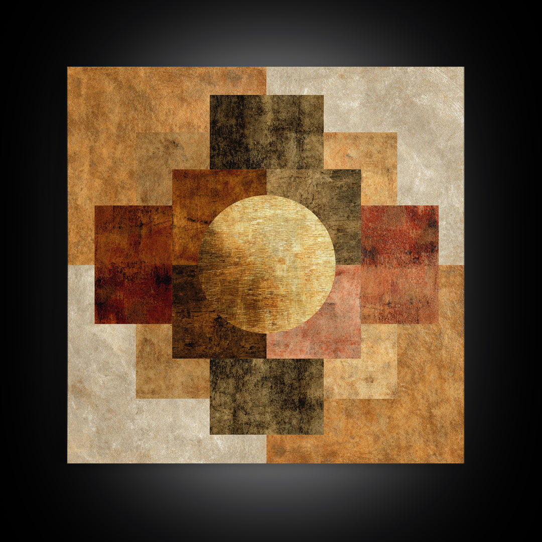 Gold Tonal Sunburst Medallion Canvas Print, Monochrome Art, Dopamine Decor, Living Room Decor, Fine Art, Mono, Modern Decor, MON-1x1-14