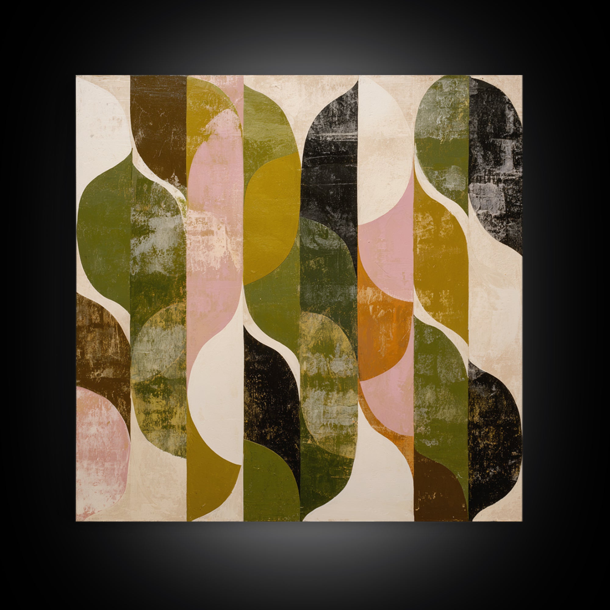 Olive Green Abstract Leaf Pattern Canvas Print, Monochrome Art, Living Room Decor, Watercolor Art, Mono, Printable Art, MON-1x1-20