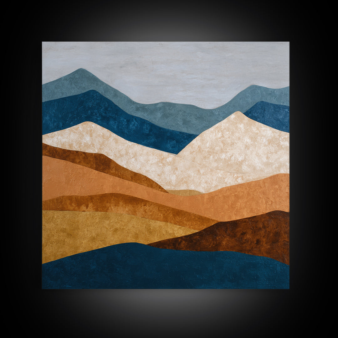 Blue Mountain Ridge Layers Framed Canvas Print, Monochrome Art, Modern Wall Art, Living Room Decor, Mono, Statement Artwork, MON-1x1-24
