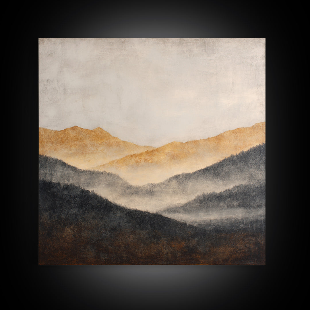 Charcoal Mountain Landscape Framed Canvas Print, Monochrome Art, Printable Wall Art, Living Room Decor, Fine Art, Mono, MON-1x1-28