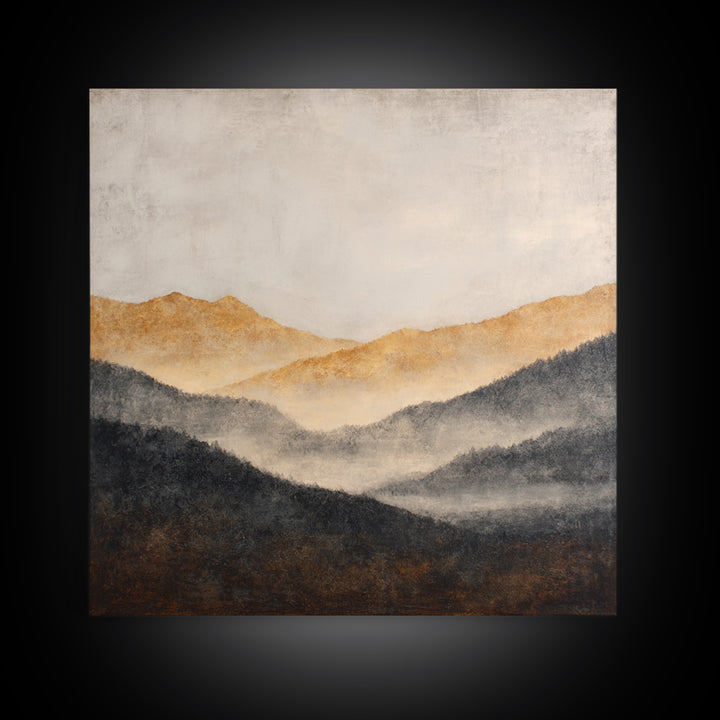 Charcoal Mountain Landscape Framed Canvas Print, Monochrome Art, Printable Wall Art, Living Room Decor, Fine Art, Mono, MON-1x1-28