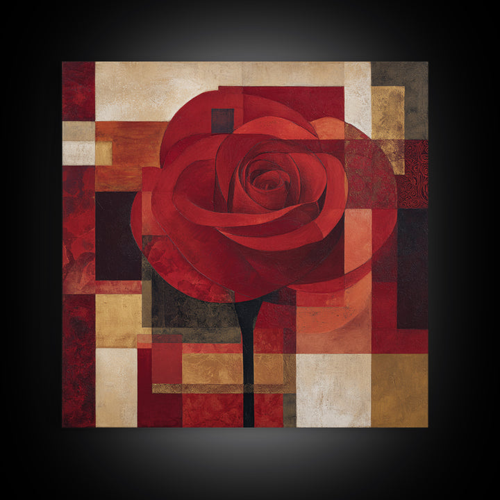 Single Red Rose Rendered Only Canvas Print, Monochrome Art, Apartment Decor, Living Room Decor, Fine Art, Mono, Moody Wall Art, MON-1x1-31