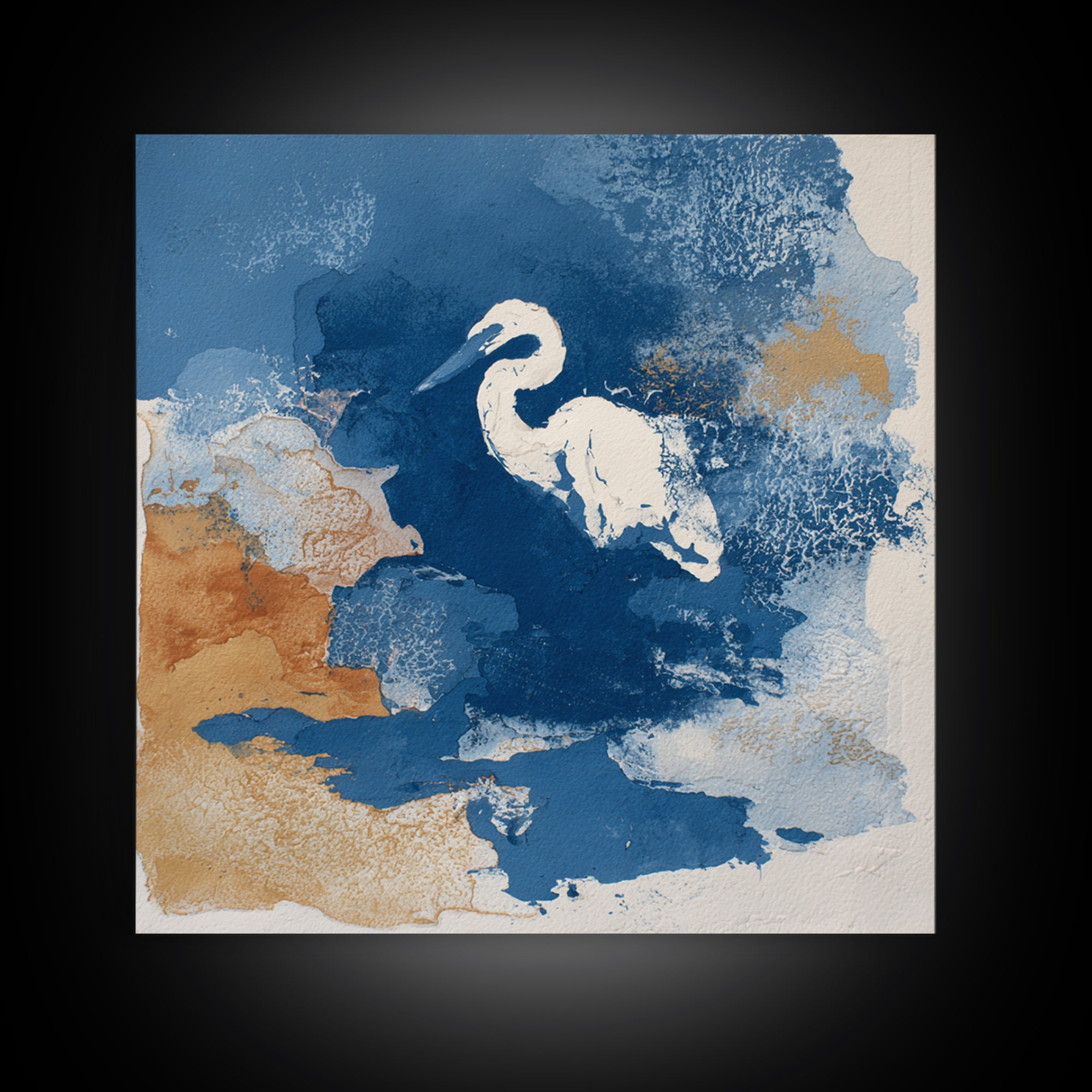 Blue Heron in Monochrome Navy Palette Framed Canvas Print, Monochrome Art, Gallery Decor, Living Room Decor, Fine Art, Mono, MON-1x1-32