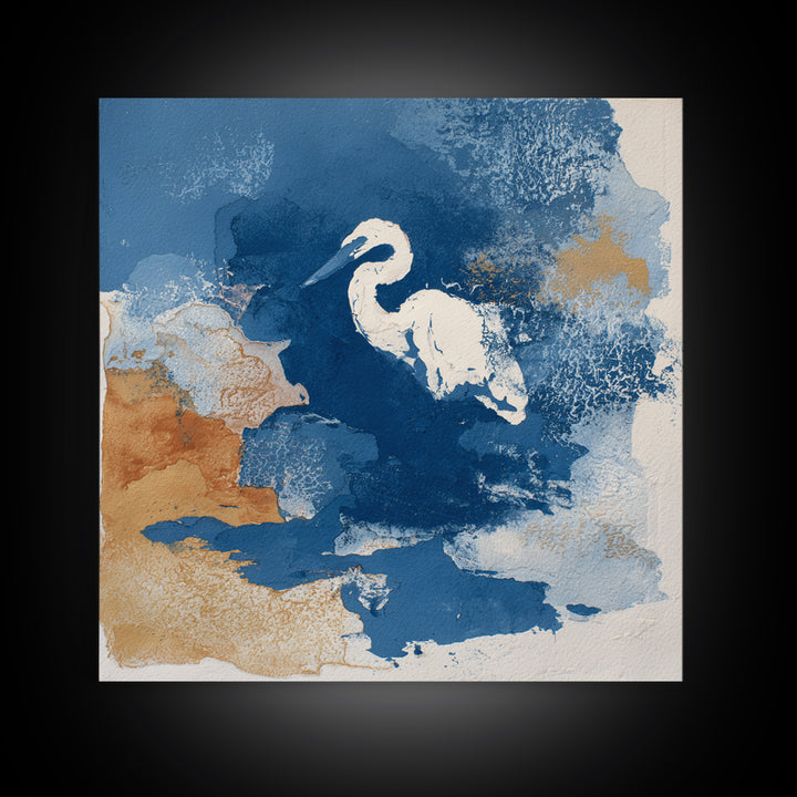 Blue Heron in Monochrome Navy Palette Framed Canvas Print, Monochrome Art, Gallery Decor, Living Room Decor, Fine Art, Mono, MON-1x1-32