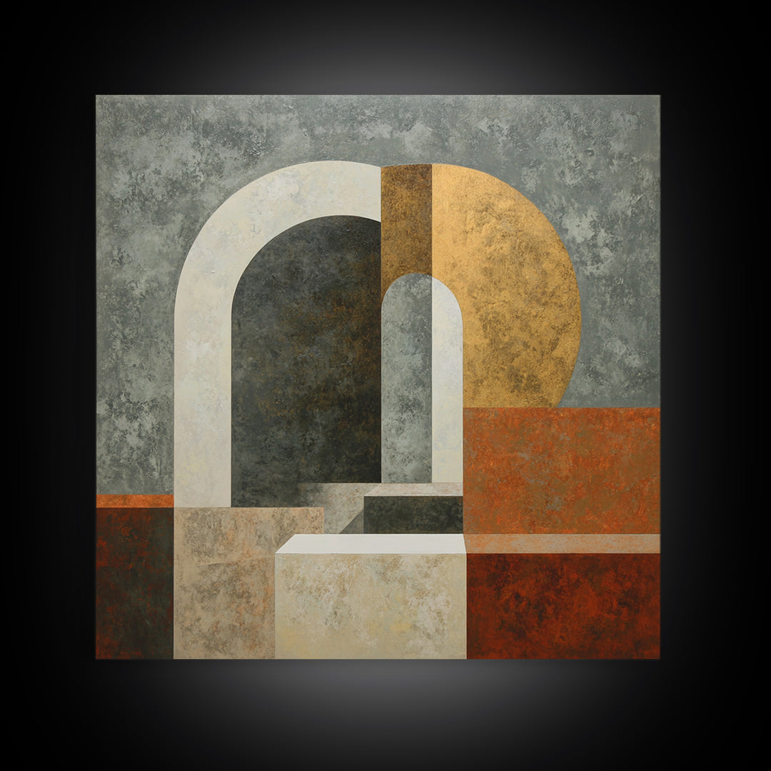 Gray Architectural Arch and Shadow Study Framed Canvas Print, Monochrome Art, Abstract Painting, Living Room Decor, MON-1x1-34