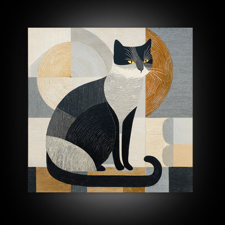 Monochrome Cat Portrait Canvas Print, Monochrome Art, Printable Art, Living Room Decor, Oil Painting, Mono, Minimalist Wall Art, MON-1x1-35
