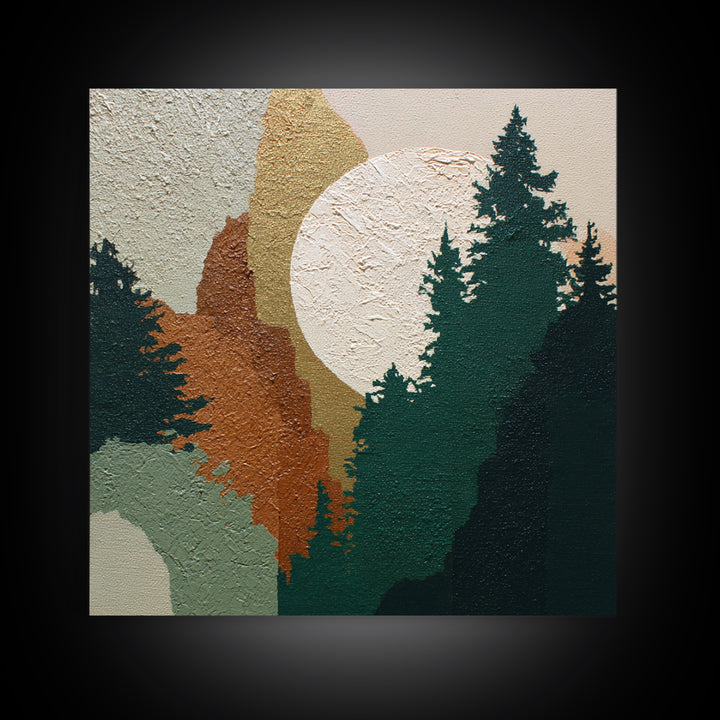 Deep Green Forest Silhouette Study Framed Canvas Print, Monochrome Art, Minimalist Wall Art, Living Room Decor, Fine Art, Mono, MON-1x1-37