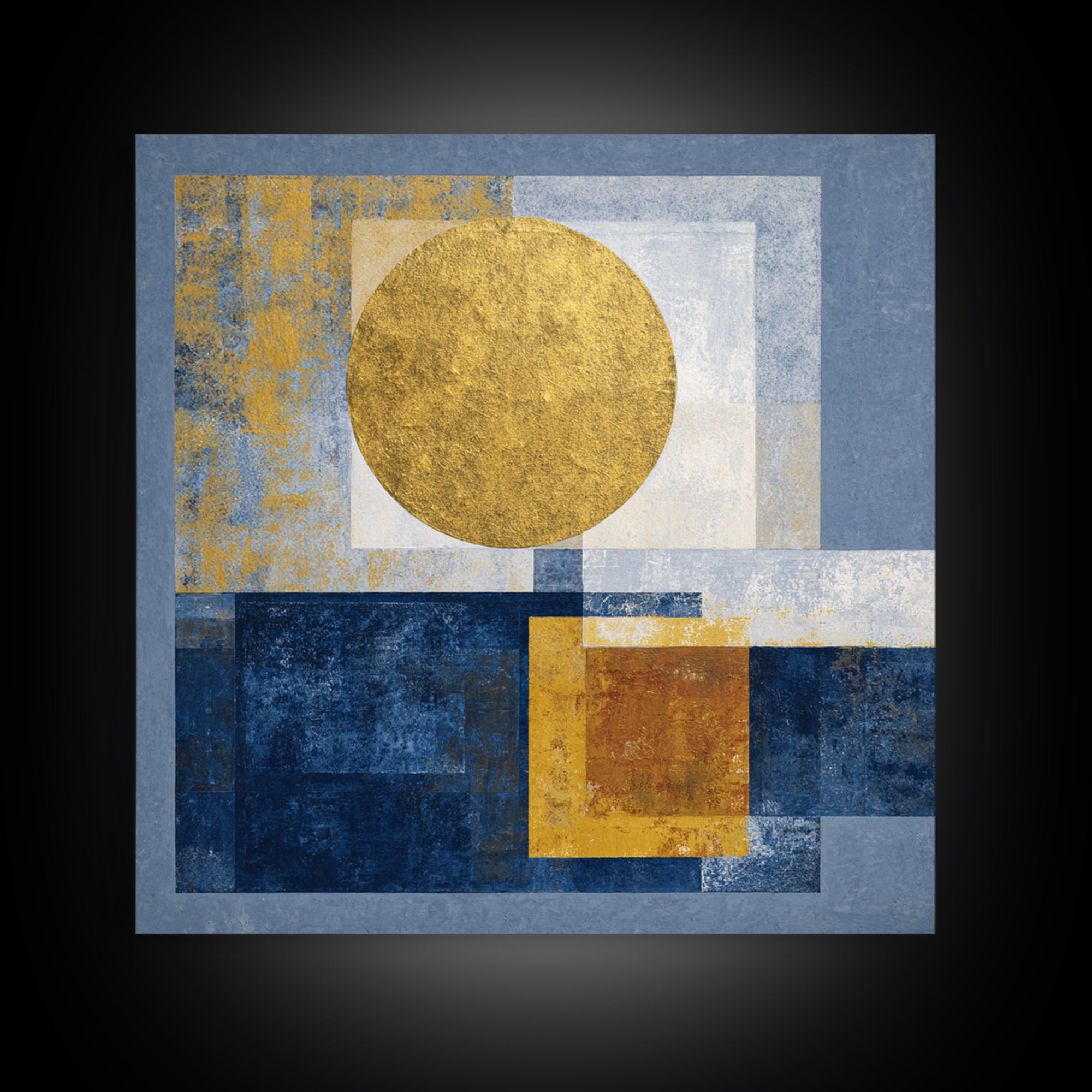 Gold Tonal Sunburst Medallion Framed Canvas Print, Monochrome Art, Wallpaper Mural, Living Room Decor, Fine Art, Mono, MON-1x1-38