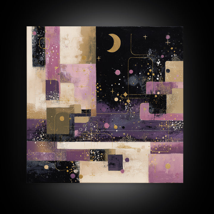 Purple Night Sky Framed Canvas Print, Monochrome Art, Living Room Decor, Fine Art, Mono, Gallery Decor, Neutral Decor, MON-1x1-39
