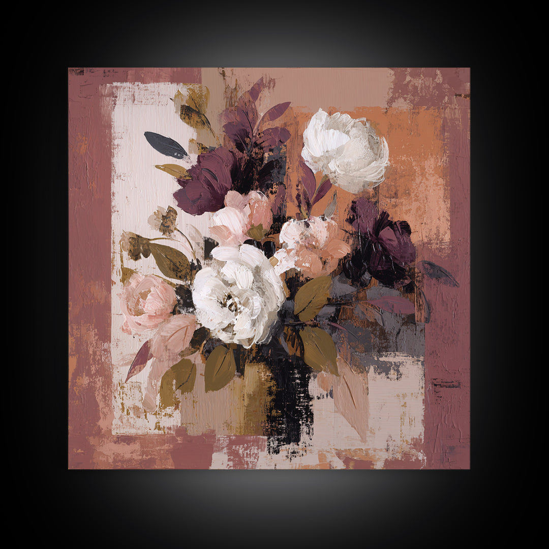 Monochrome Floral Bouquet Framed Canvas Print, Monochrome Art, Unique Wall Art, Living Room Decor, Mono, Fine Art Print, MON-1x1-42
