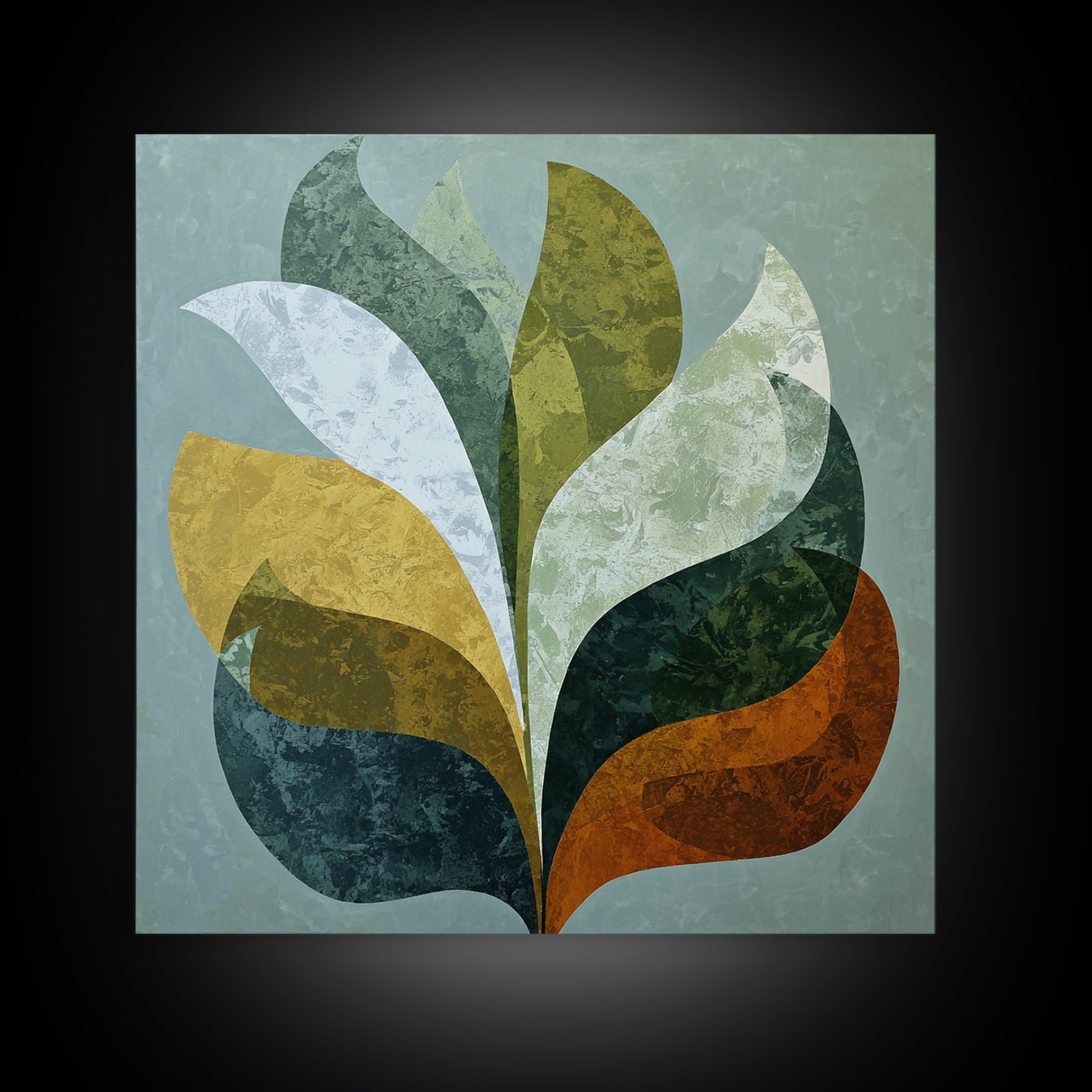 Olive Green Abstract Leaf Pattern Framed Canvas Print, Monochrome Art, Large Wall Art, Living Room Decor, Fine Art, Mono, MON-1x1-44