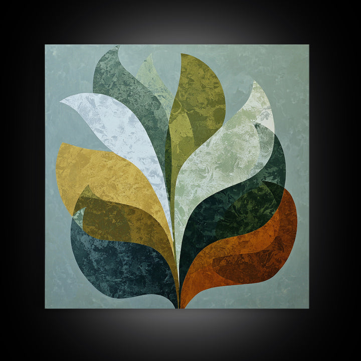 Olive Green Abstract Leaf Pattern Framed Canvas Print, Monochrome Art, Large Wall Art, Living Room Decor, Fine Art, Mono, MON-1x1-44