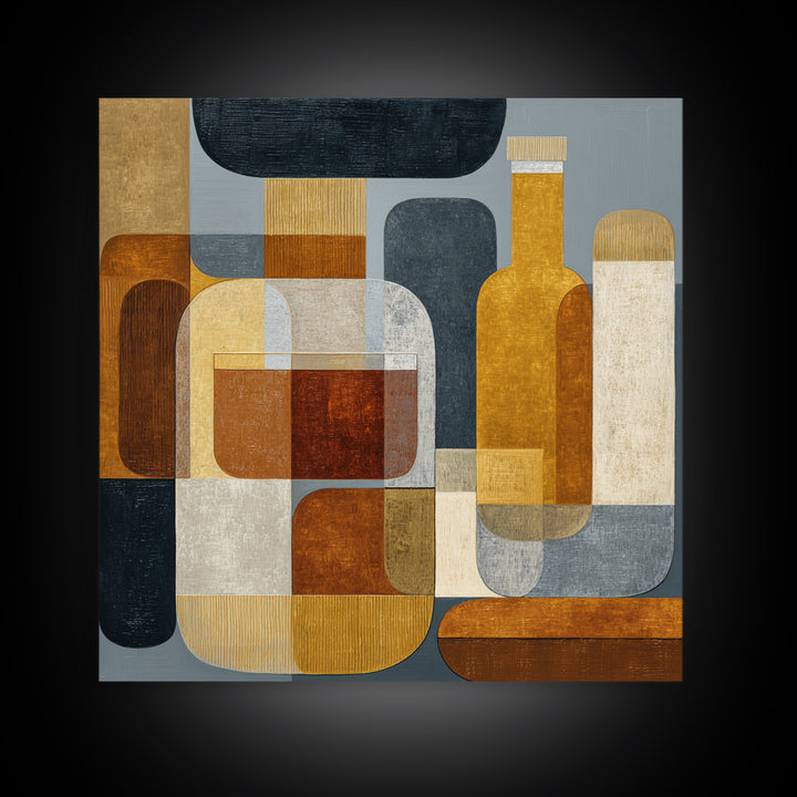 Brown Leather and Whiskey Still Life Framed Canvas Print, Monochrome Art, Textured Wall Art, Living Room Decor, Fine Art, Mono, MON-1x1-47