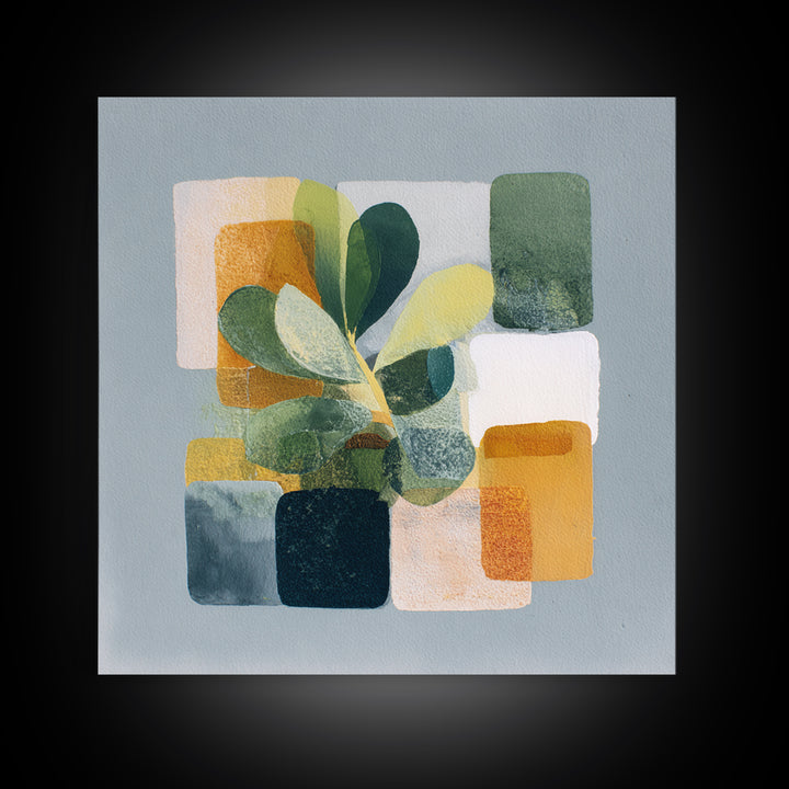 Green Botanical Study Framed Canvas Print, Monochrome Art, Wallpaper Mural, Living Room Decor, Watercolor Art, Mono, MON-1x1-51
