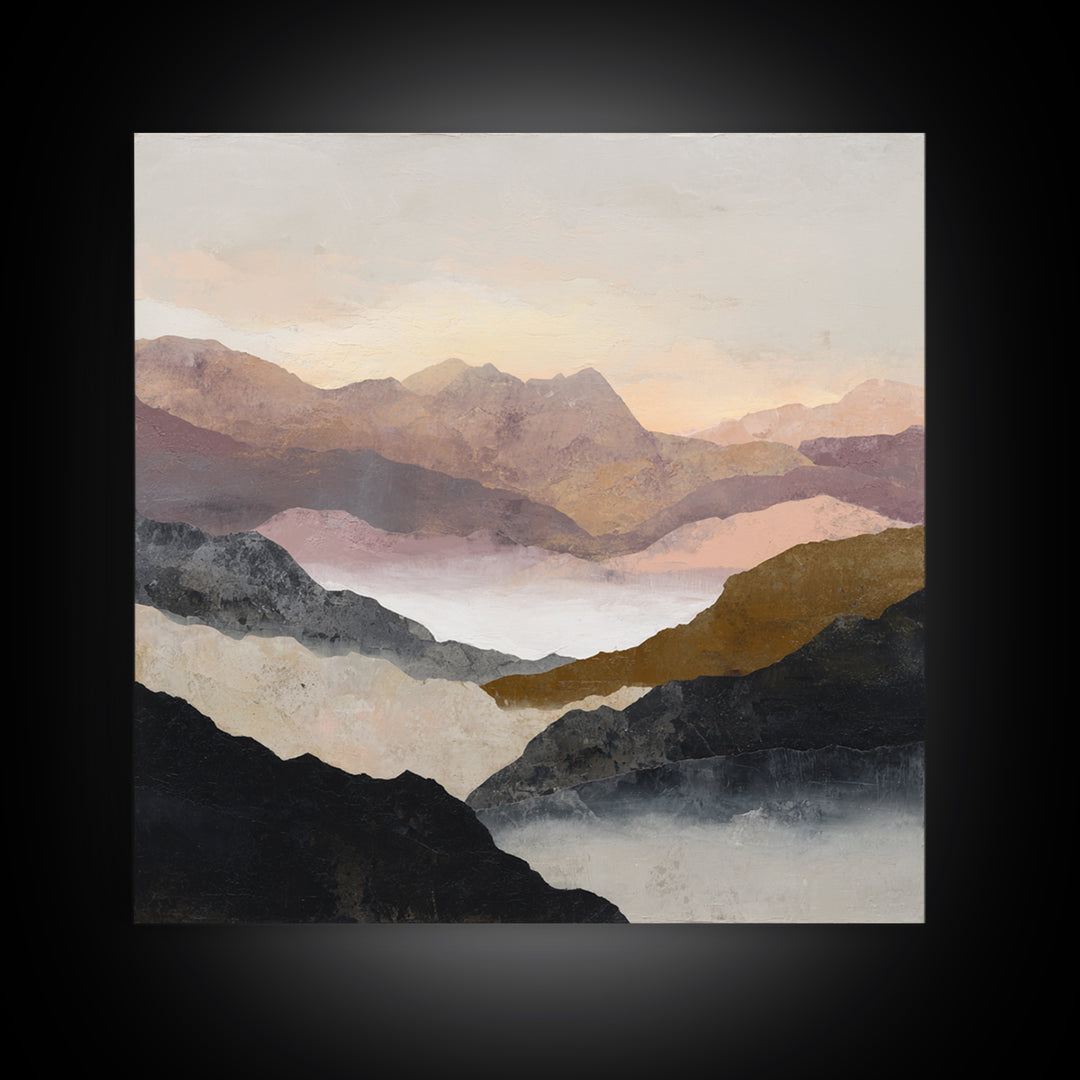 Charcoal Mountain Landscape Framed Canvas Print, Monochrome Art, Living Room Decor, Fine Art, Mono, Gallery Decor, Wall Decor, MON-1x1-52