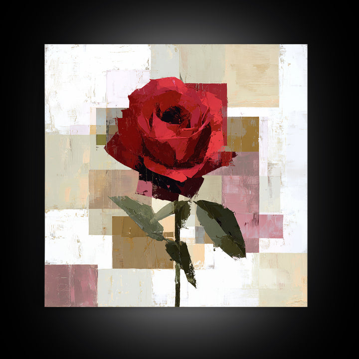 Single Red Rose Rendered Only Canvas Print, Monochrome Art, Modern Art, Living Room Decor, Watercolor Art, Mono, MON-1x1-55