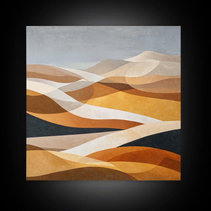 Warm Brown Desert Landscape Framed Canvas Print, Monochrome Art, Fine Art Print, Living Room Decor, Mono, Digital Prints, MON-1x1-57