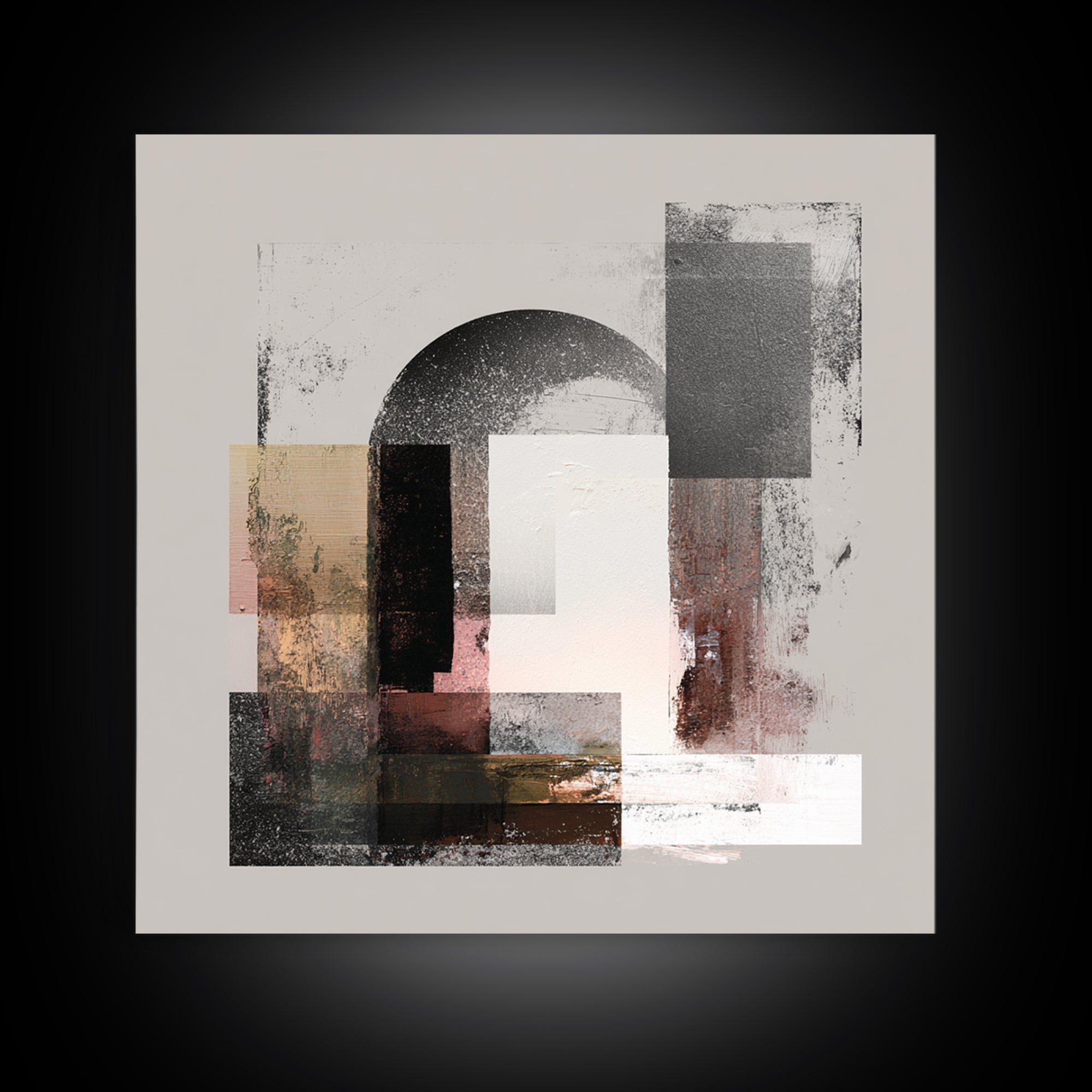 Gray Architectural Arch and Shadow Study Framed Canvas Print, Monochrome Art, Abstract Painting, Living Room Decor, MON-1x1-58