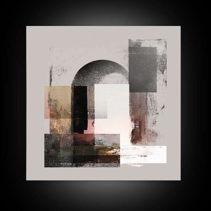 Gray Architectural Arch and Shadow Study Framed Canvas Print, Monochrome Art, Abstract Painting, Living Room Decor, MON-1x1-58