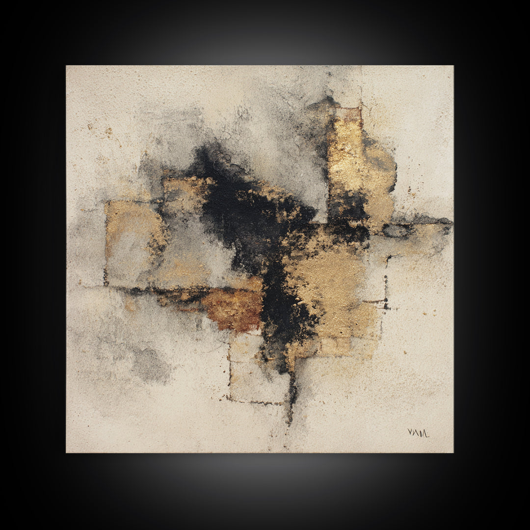 Black Ink Abstract Framed Canvas Print, Monochrome Art, Dark Academia Decor, Living Room Decor, Abstract Art, Mono, Wall Decor, MON-1x1-6