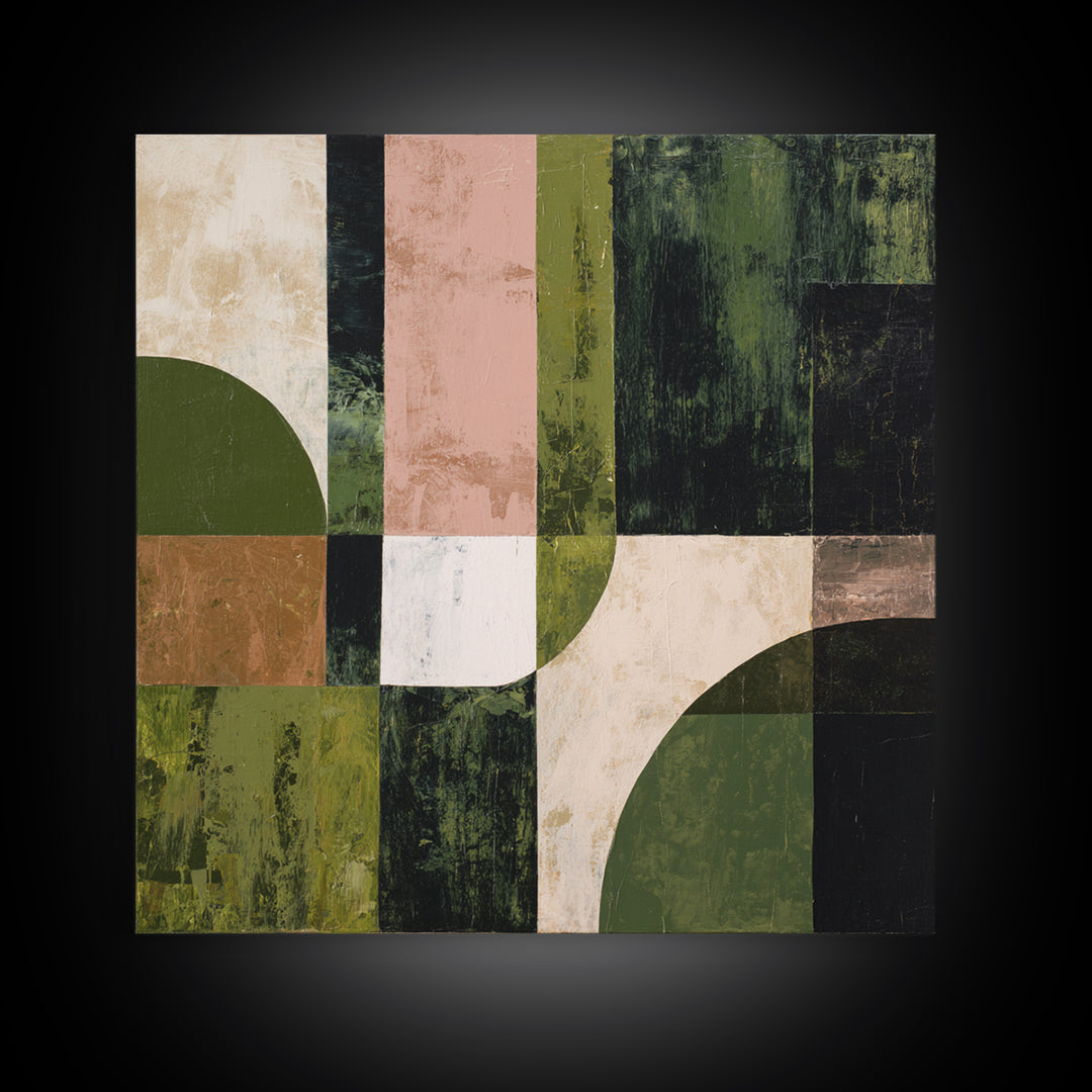Deep Green Forest Silhouette Study Framed Canvas Print, Monochrome Art, Minimalist Wall Art, Living Room Decor, Fine Art, Mono, MON-1x1-61