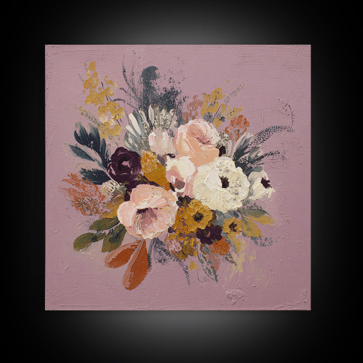 Monochrome Floral Bouquet Framed Canvas Print, Monochrome Art, Unique Wall Art, Living Room Decor, Mono, Fine Art Print, MON-1x1-66