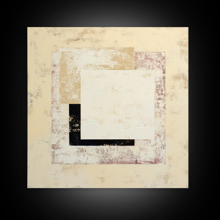 Cream on Cream Minimalist Forms Framed Canvas Print, Monochrome Art, Modern Wall Art, Living Room Decor, Fine Art, Mono, MON-1x1-70
