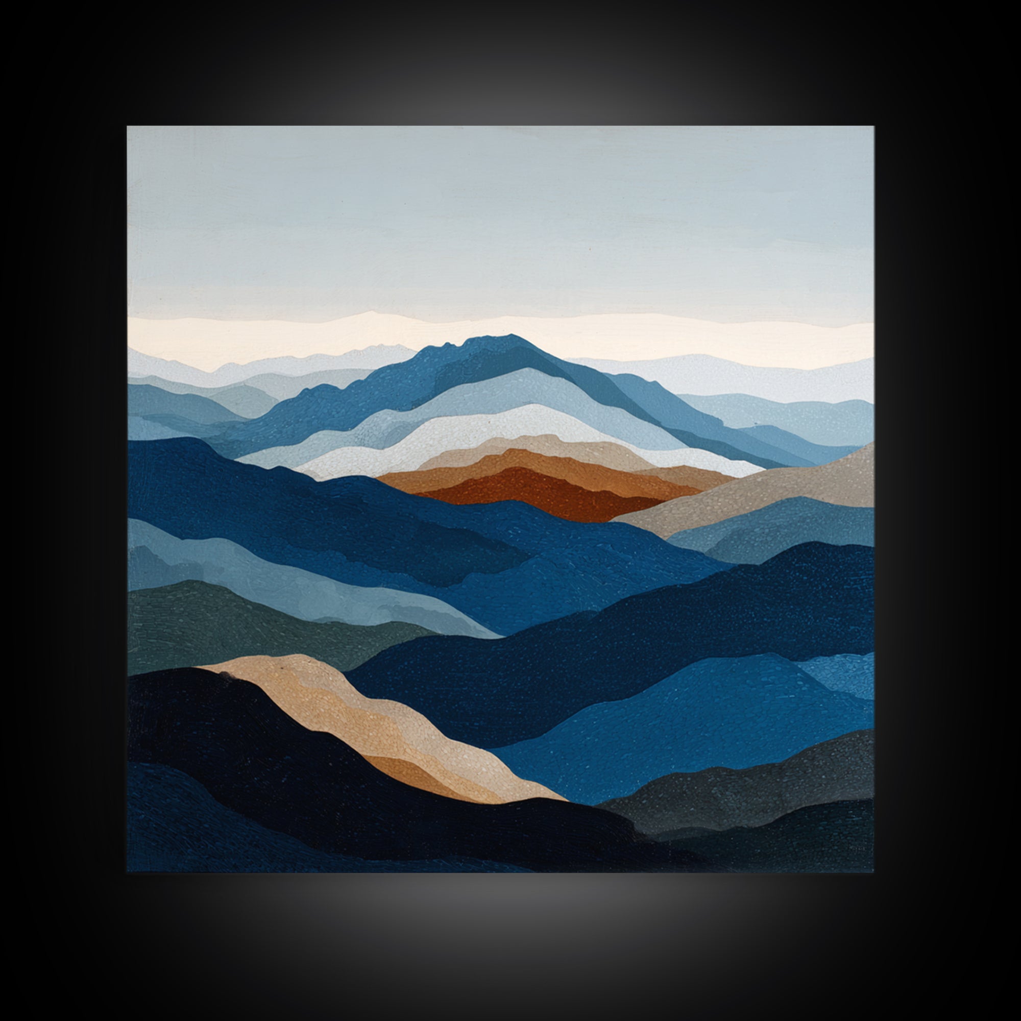 Blue Mountain Ridge Layers Framed Canvas Print, Monochrome Art, Bedroom Wall Art, Living Room Decor, Mono, Luxury Decor, MON-1x1-72