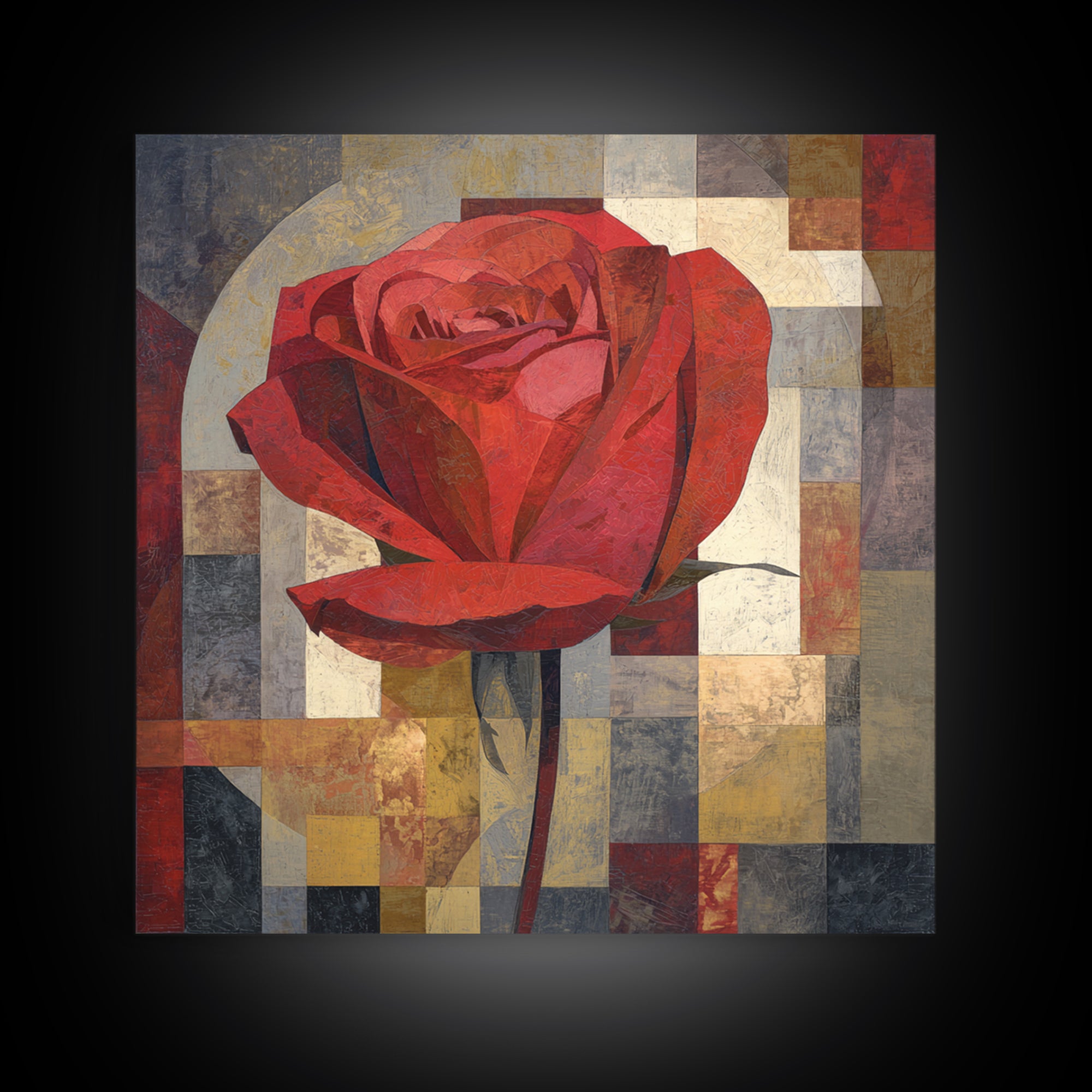 Single Red Rose Rendered Only Framed Canvas Print, Monochrome Art, Modern Decor, Living Room Decor, Oil Painting, Mono, MON-1x1-79