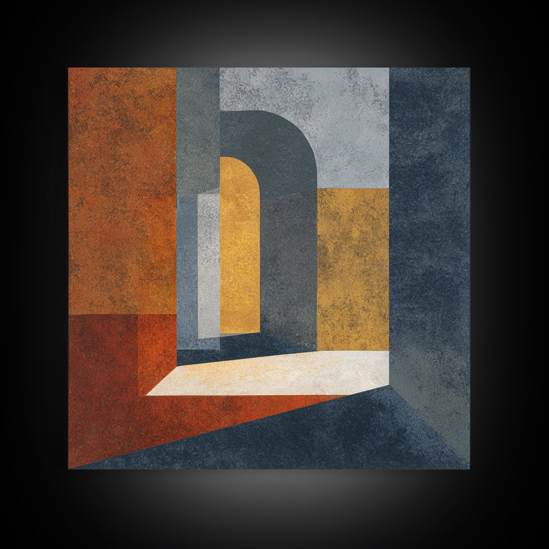 Gray Architectural Arch and Shadow Study Canvas Print, Monochrome Art, Wall Decor, Living Room Decor, Oil Painting, Mono, MON-1x1-82